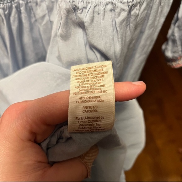 FREE PEOPLE ~ Powder Blue Sunbeam Embroidered Off The Shoulder Dress Smocking - Picture 8 of 10